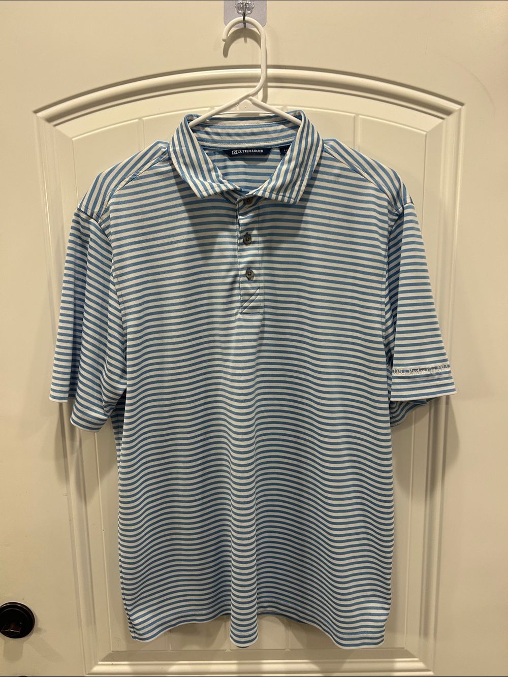 Cutter& Buck Blue & White Striped Performance Polo